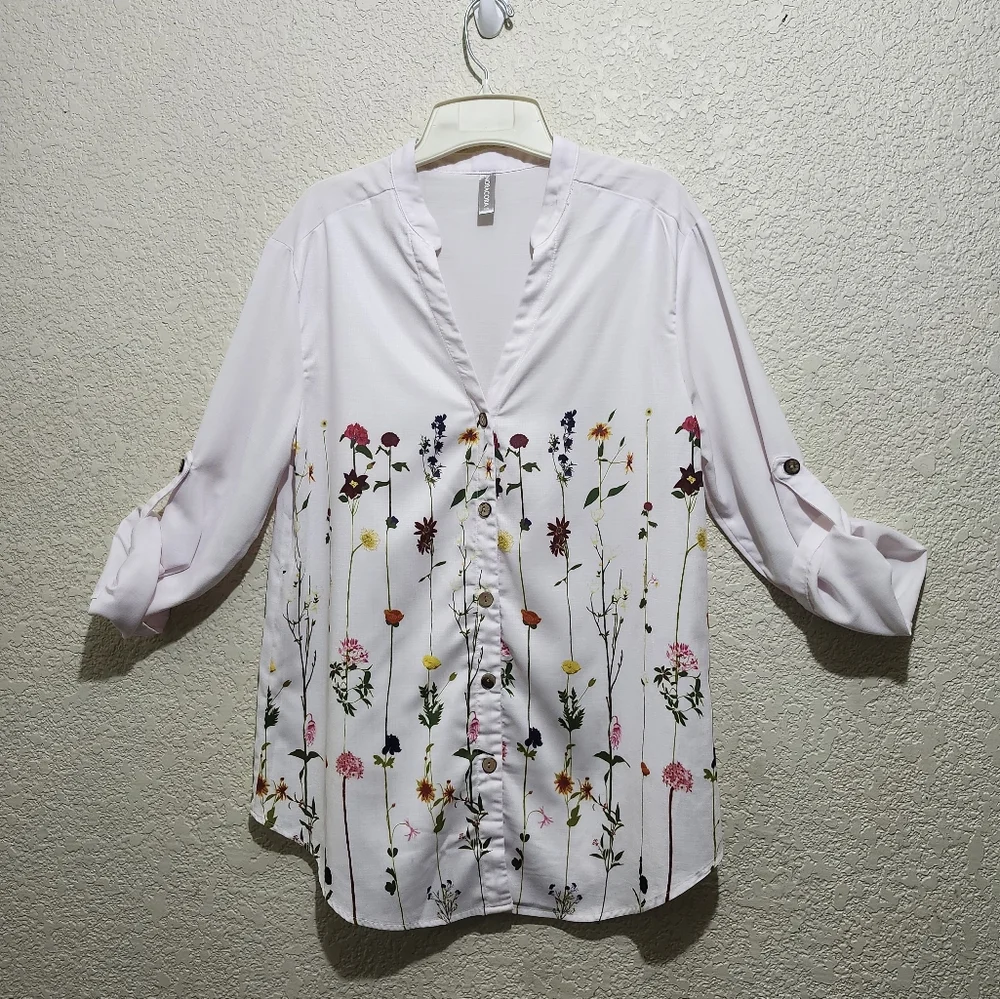 Noracora White 3/4 Sleeve Embellished Button Down Shirt (Unbranded) - Picture 6 of 10